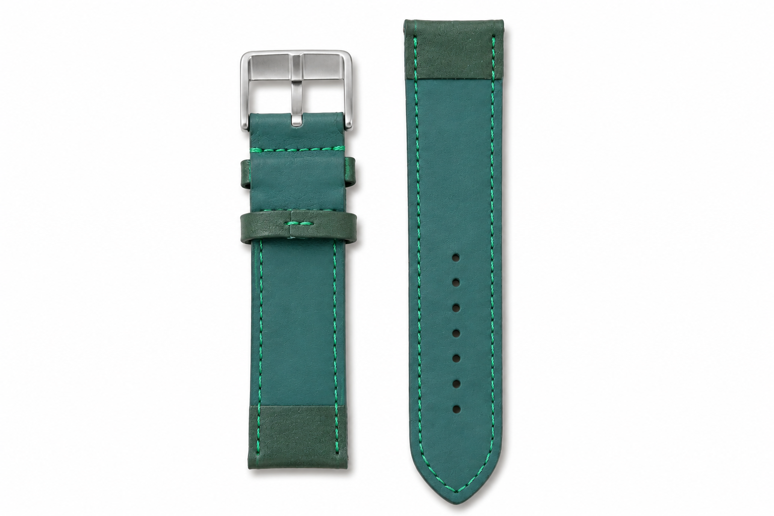 Dark Green Premium Leather Watch Strap 22mm with Contrast Stitching 2