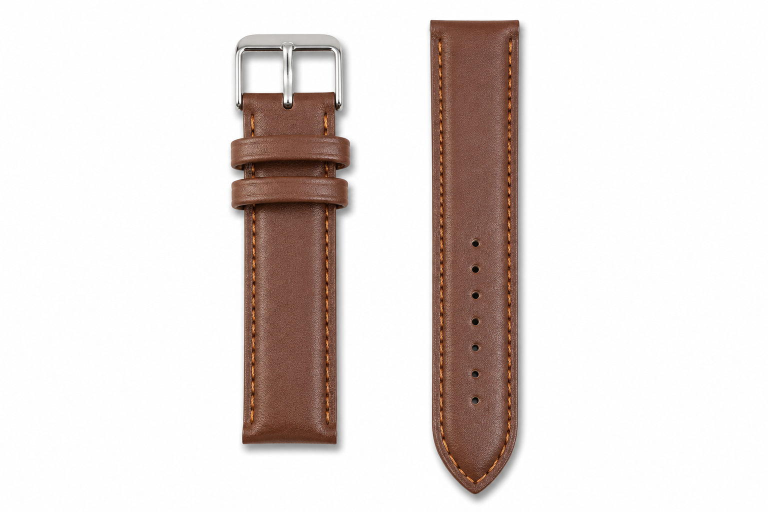Classic Brown Leather Watch Strap 22mm with Contrast Stitching