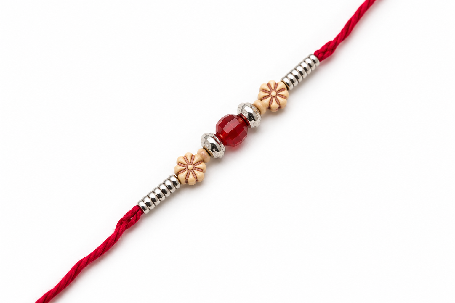 Traditional Red Thread Floral Bead Rakhi 3