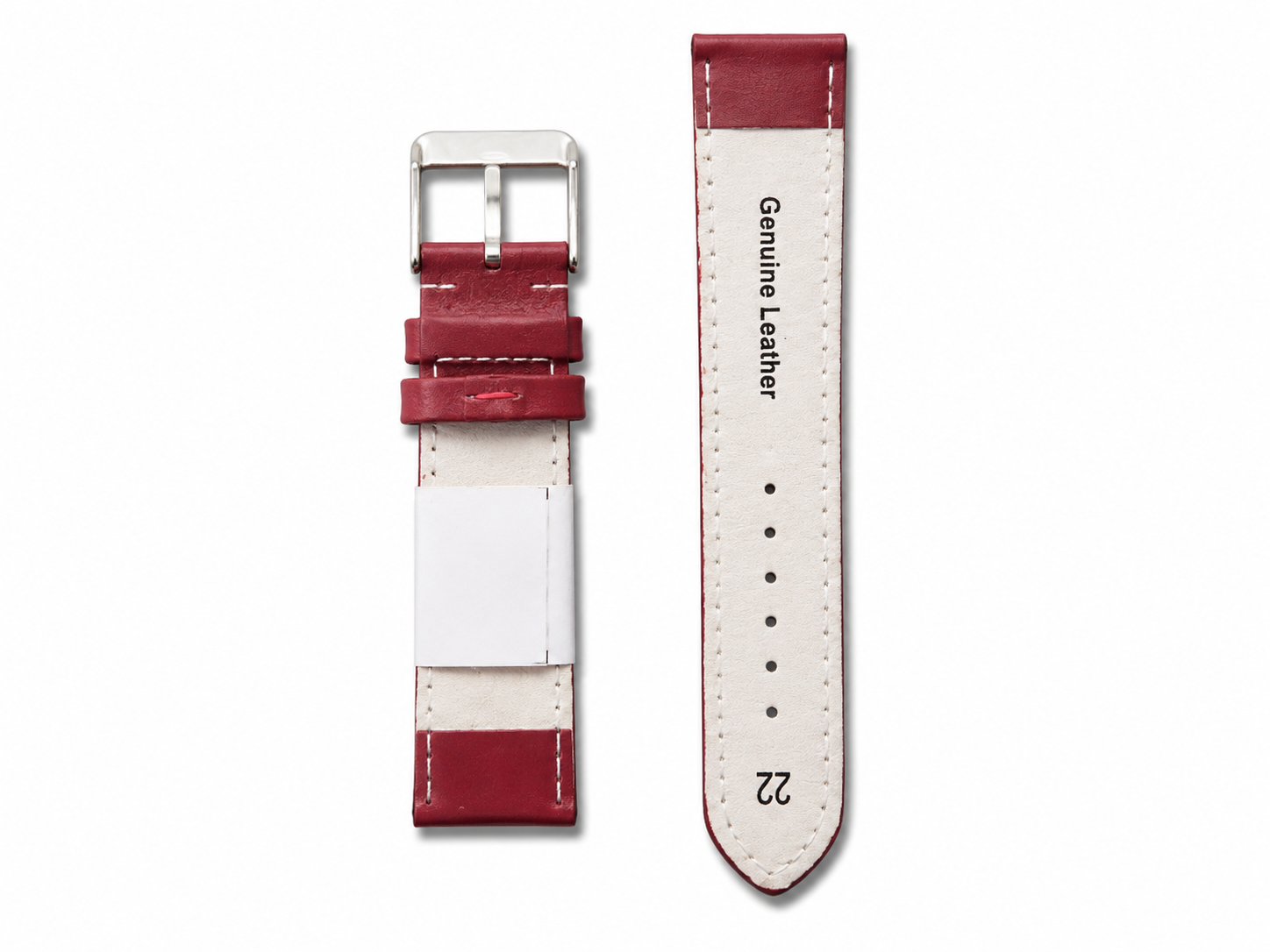 Red Leather Watch Strap 22mm with Matching Stitching 2