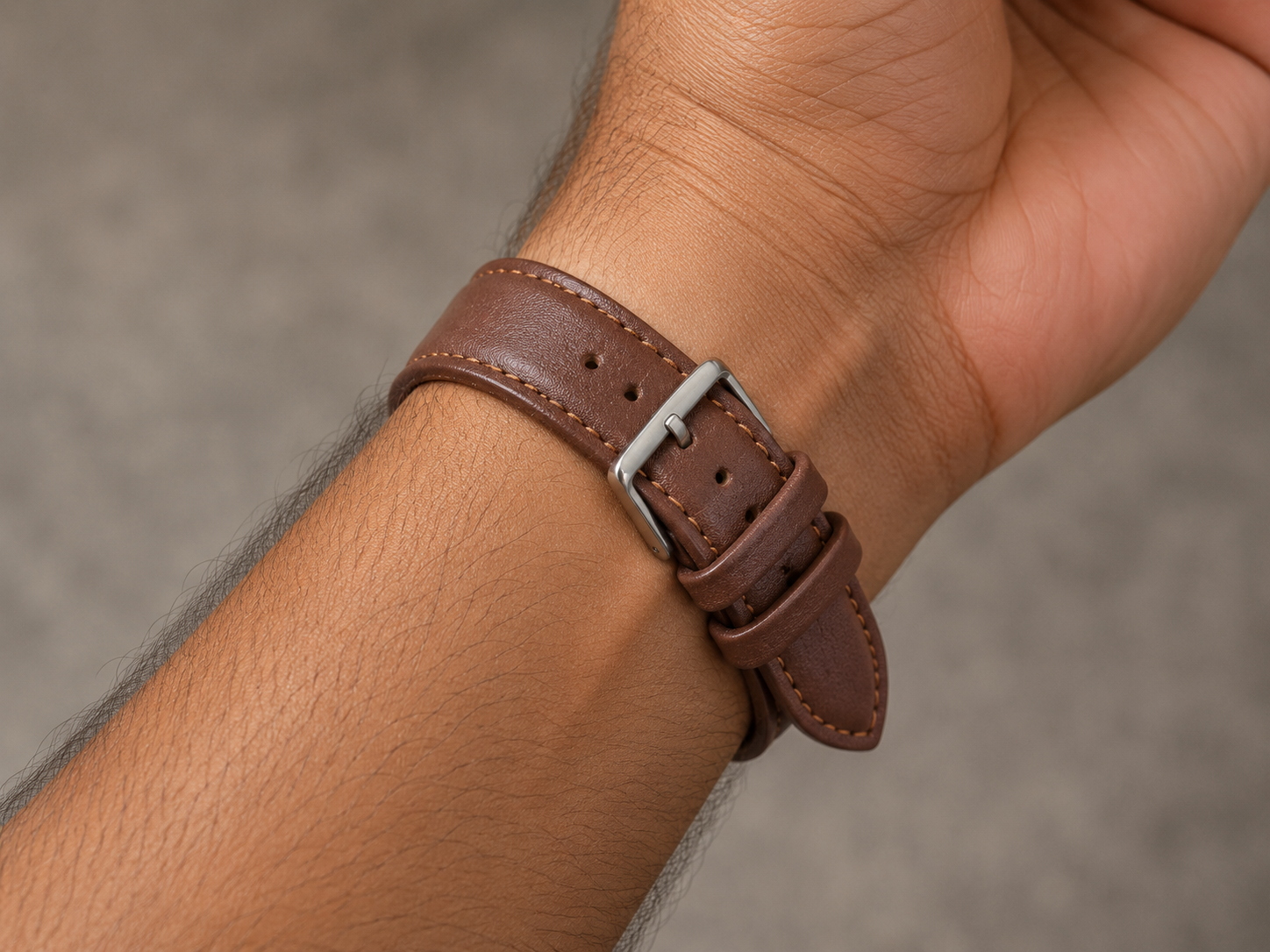 Classic Brown Leather Watch Strap 22mm with Contrast Stitching 4