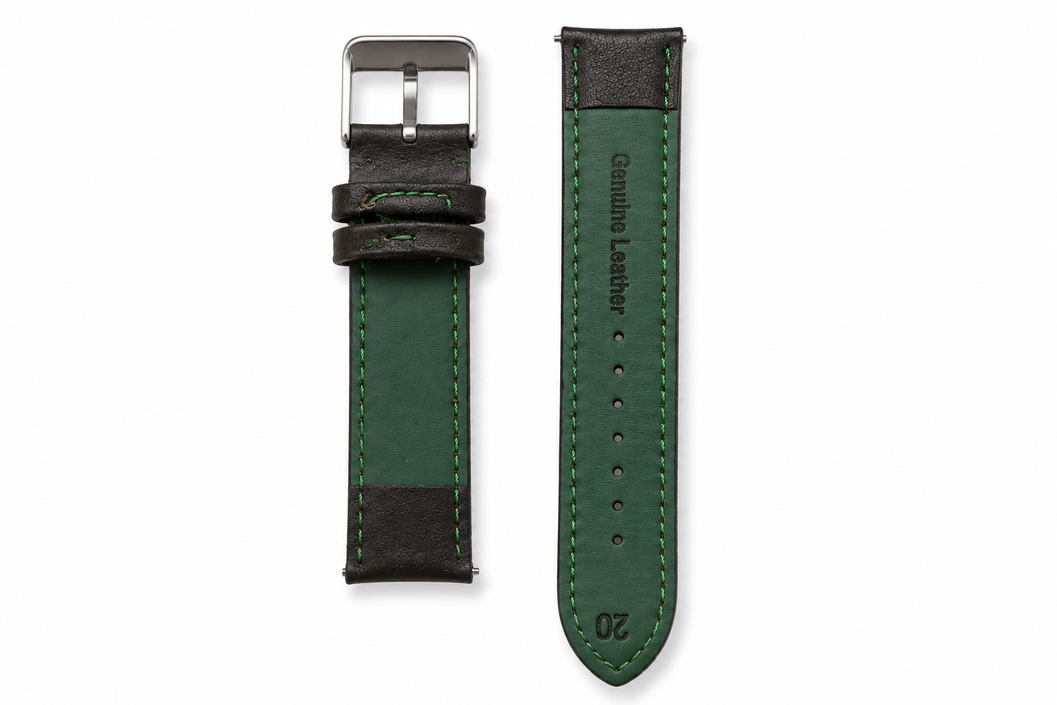 Premium Dark Brown Leather Watch Strap with Silver Buckle – 20mm 2