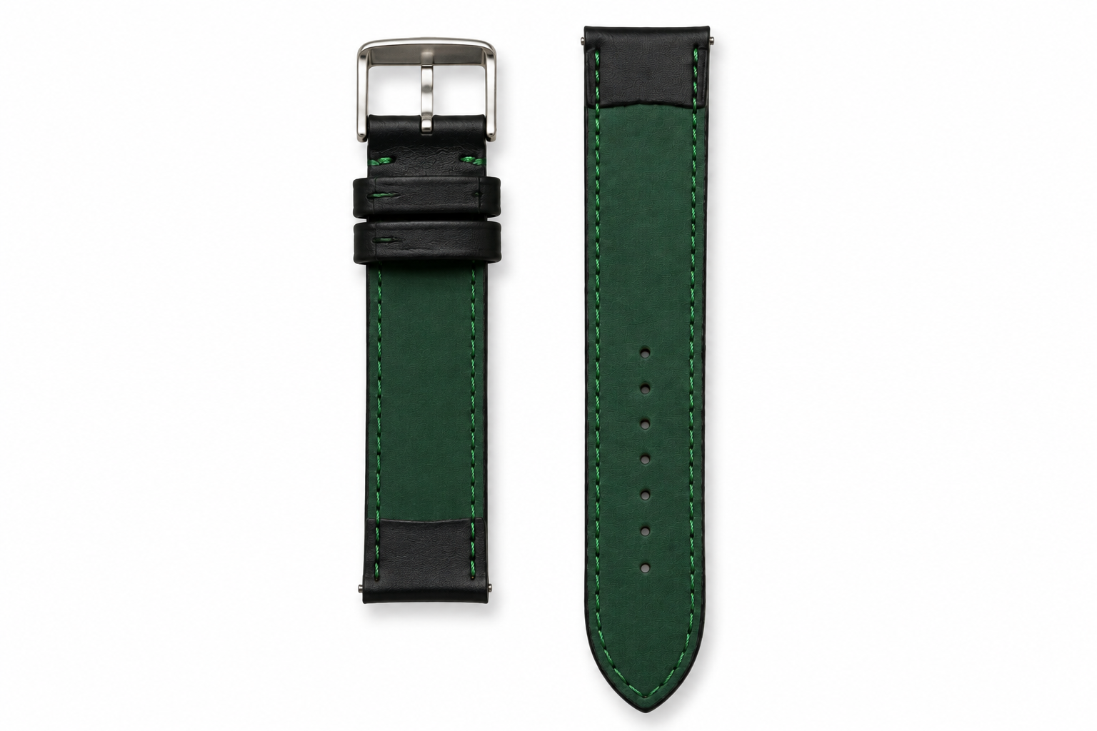 Premium Black Leather Watch Strap with Silver Buckle – 20mm 2