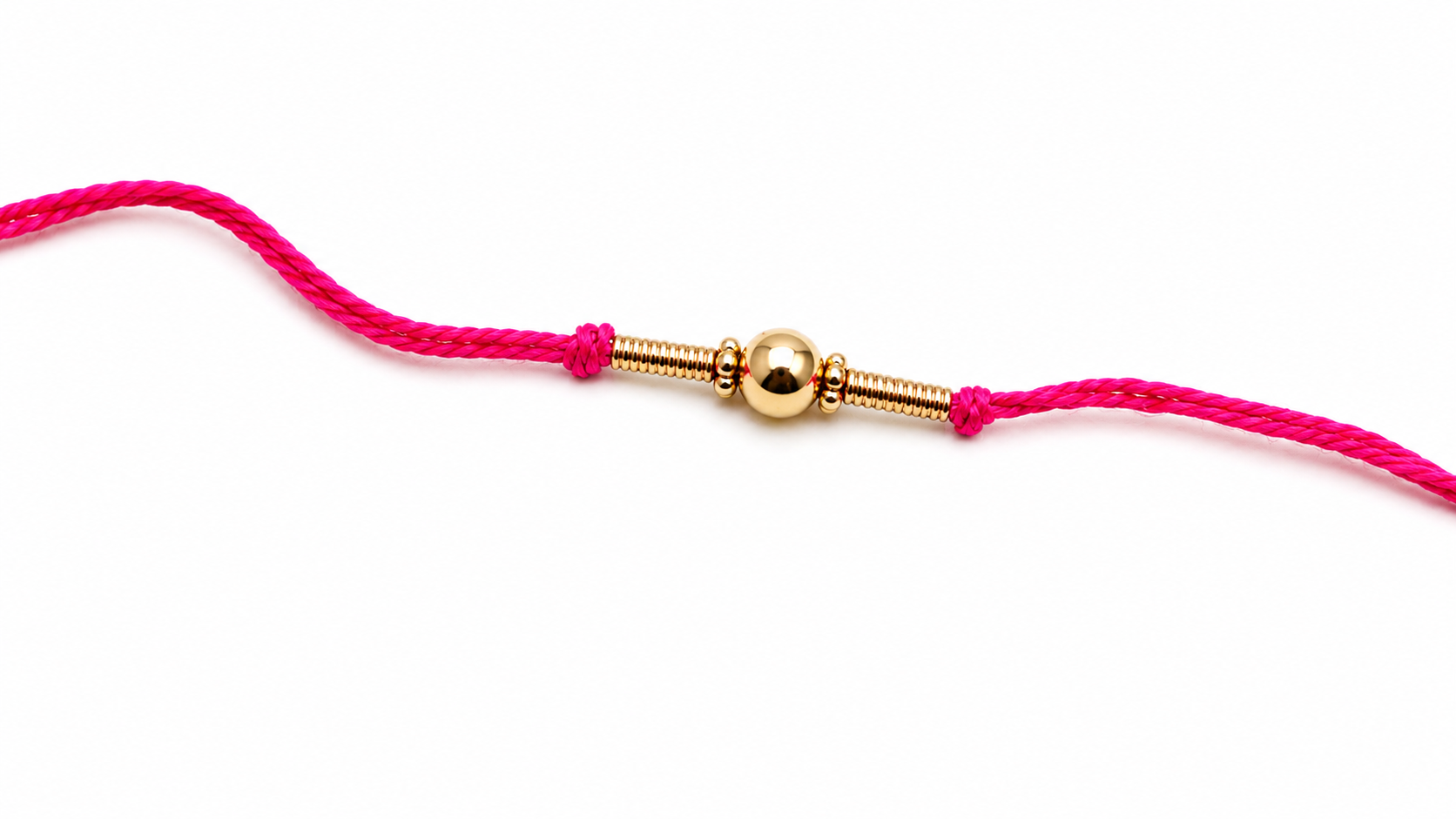 Simple Pink Thread Rakhi with Golden Bead Design 3