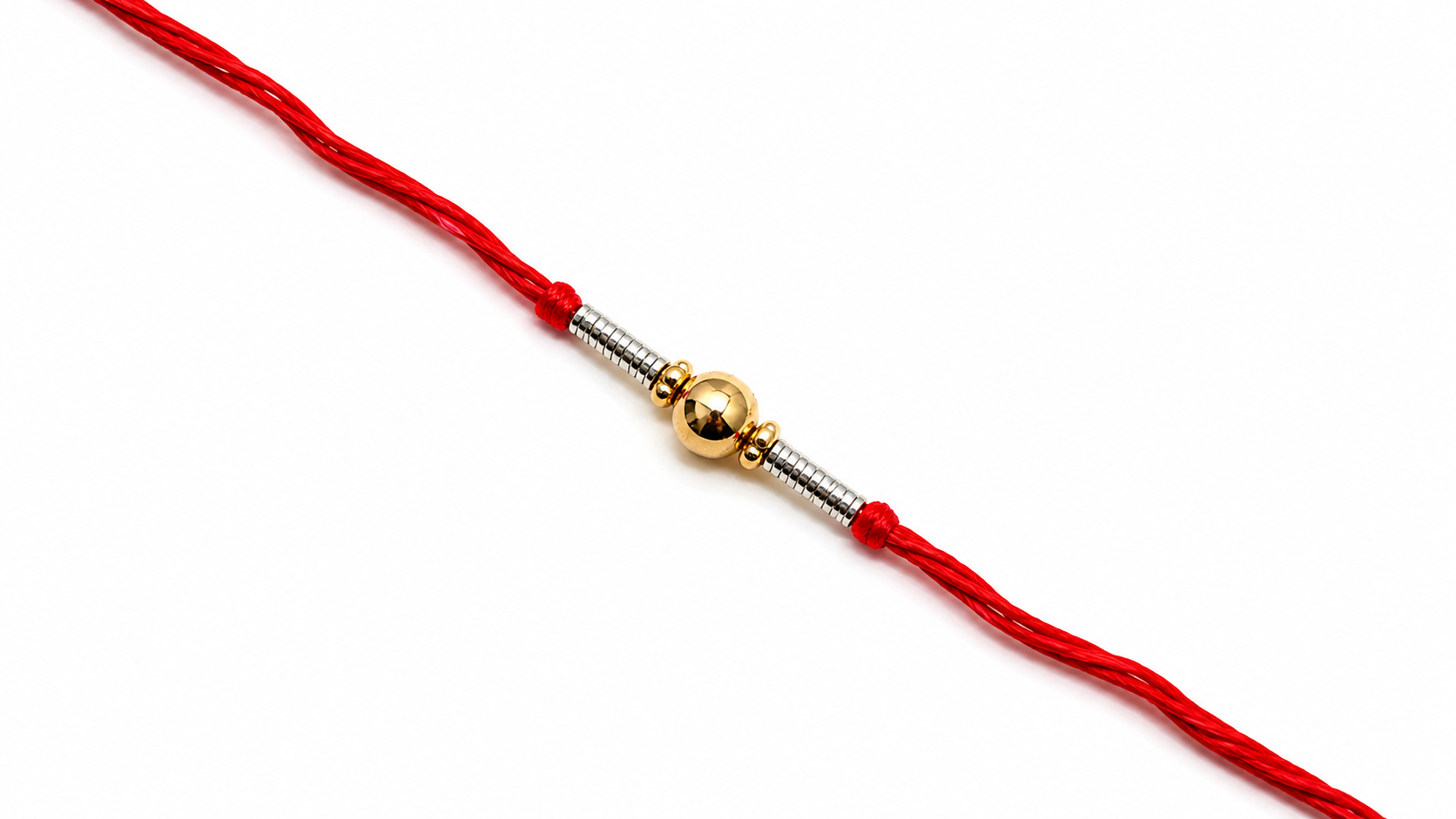 Simple Red Thread Rakhi with Golden Bead 3