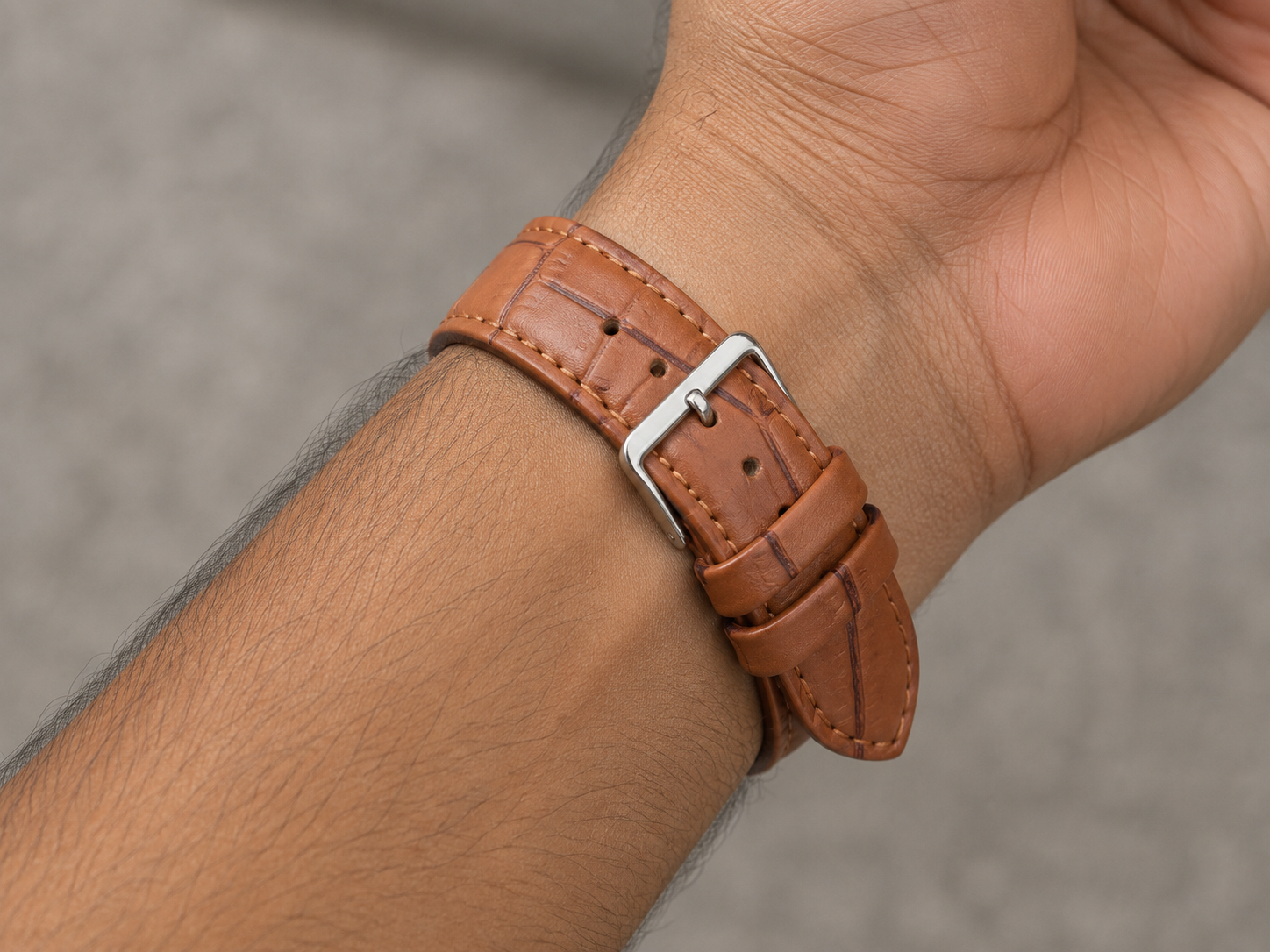 Tan Brown Crocodile Pattern Leather Watch Strap 22mm with Contrast Stitching 4