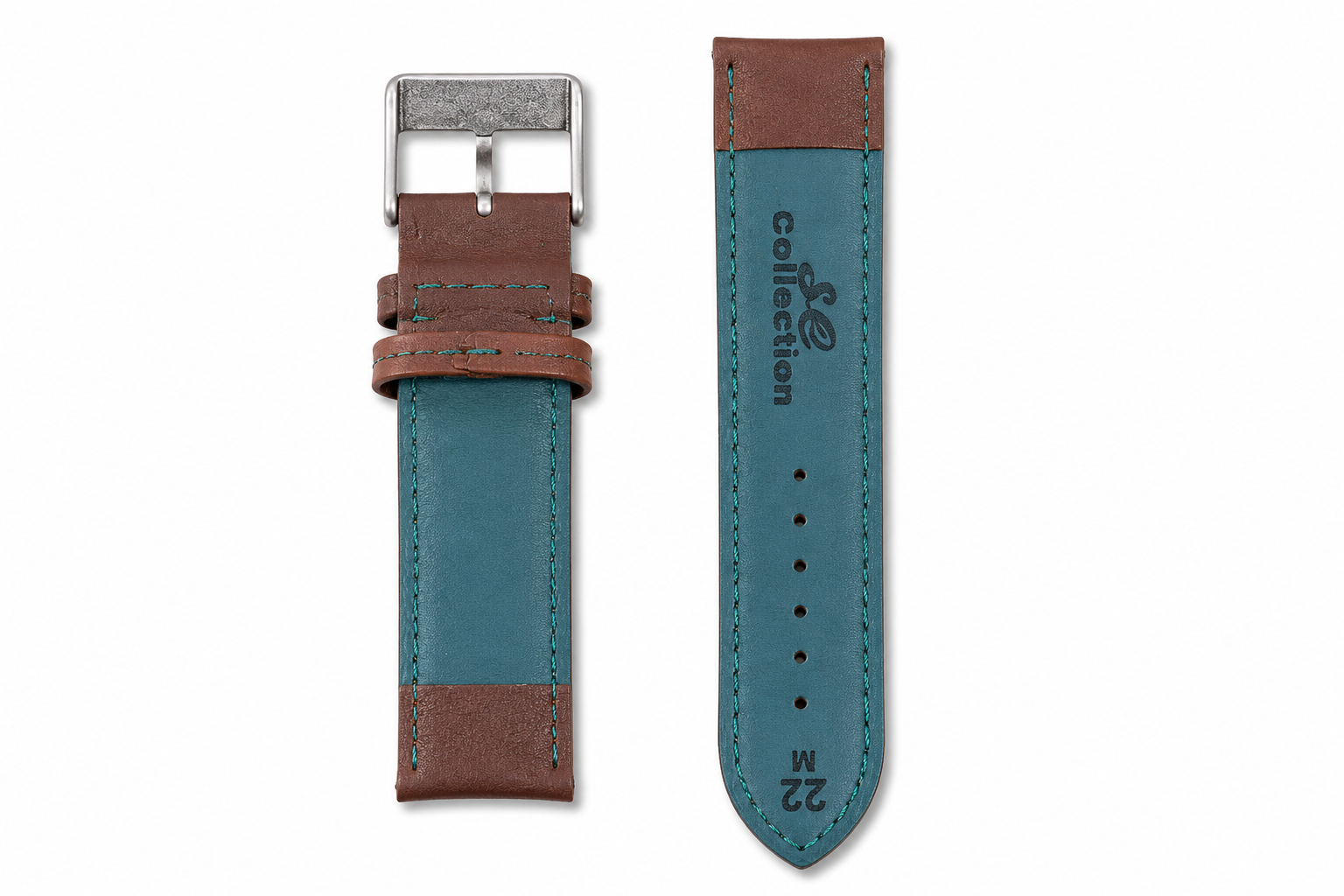 Classic Brown Leather Watch Strap 22mm with Contrast Stitching 2