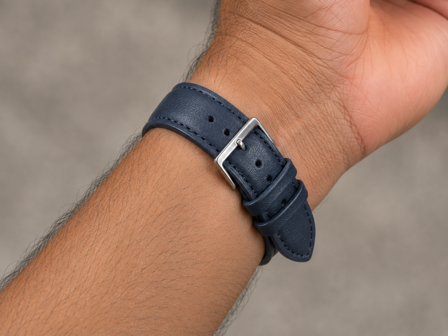 Textured Black Leather Watch Strap 22mm with Matching Stitching 4