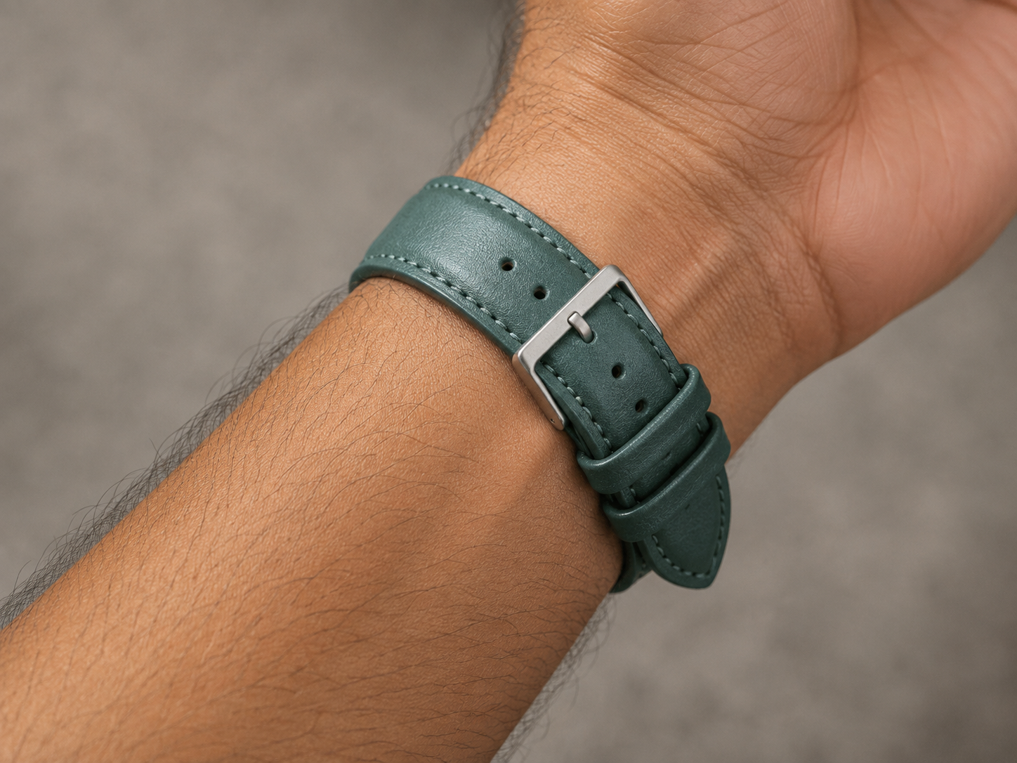 Dark Green Premium Leather Watch Strap 22mm with Contrast Stitching 4