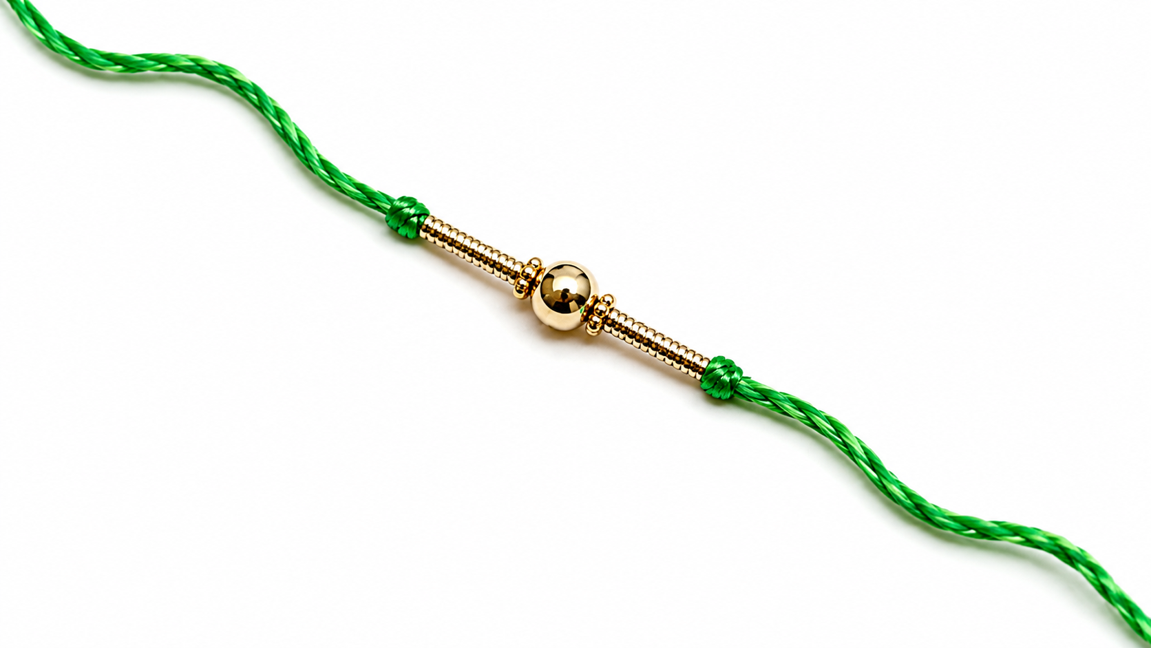 Simple Green Thread Rakhi with Golden Bead 3