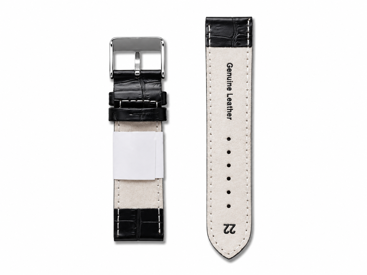 Black Crocodile Pattern Leather Watch Strap 22mm with Classic Silver Buckle 2