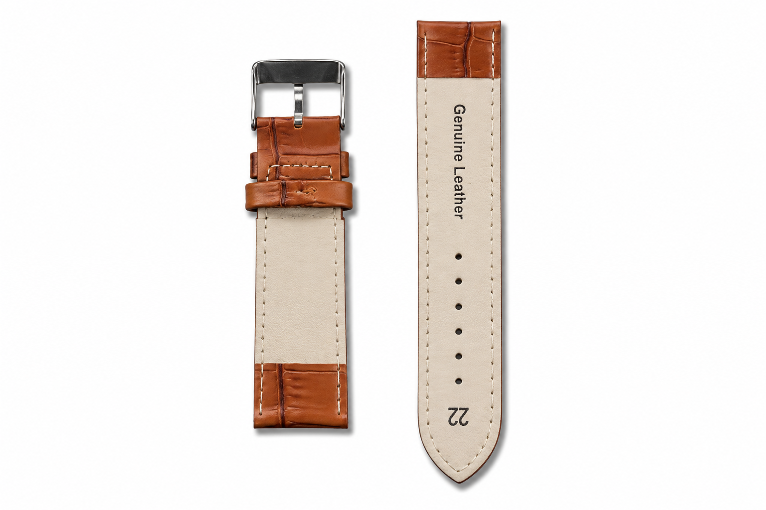 Tan Brown Crocodile Pattern Leather Watch Strap 22mm with Contrast Stitching 2
