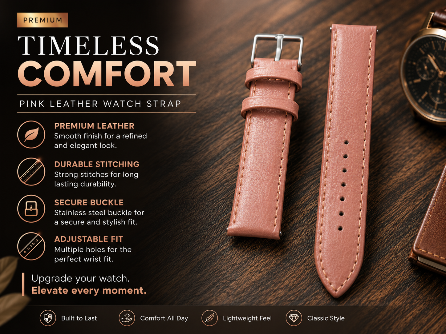 Premium Tan Brown Leather Watch Strap with Silver Buckle – 20mm 3