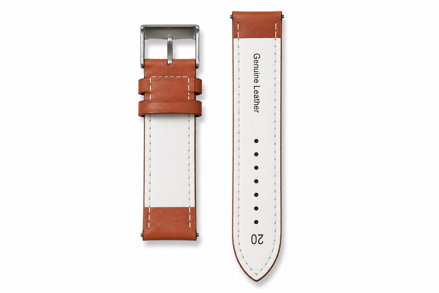 Premium Tan Brown Leather Watch Strap with Silver Buckle – 20mm 2