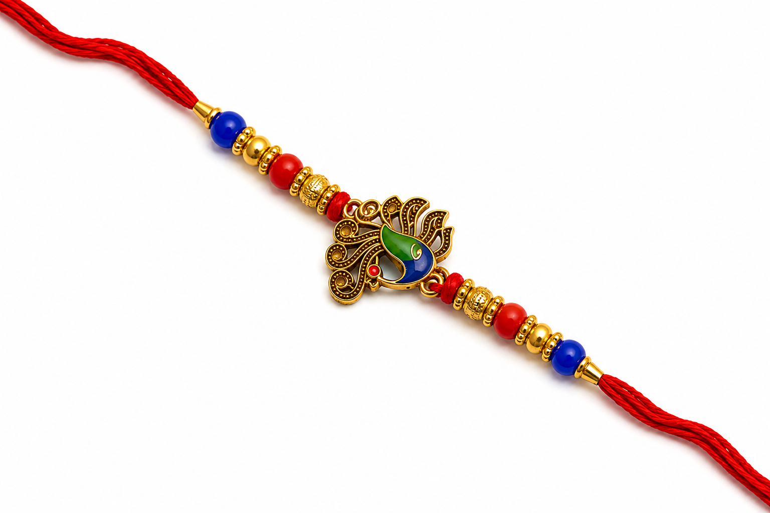 Peacock Designer Rakhi with Red Thread 3