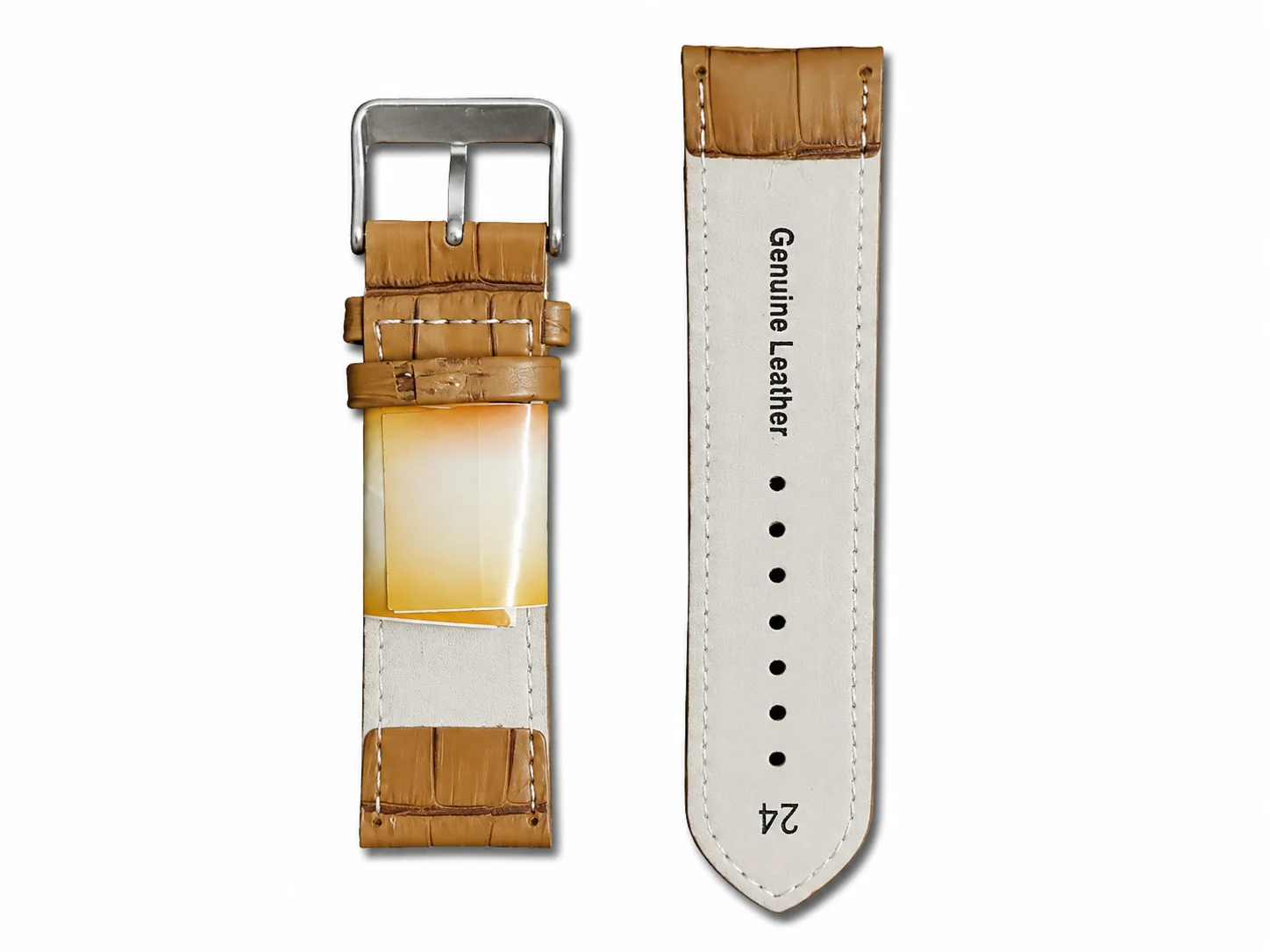 Tan Brown Crocodile Pattern Leather Watch Strap 24mm with Contrast Stitching & Silver Buckle 2