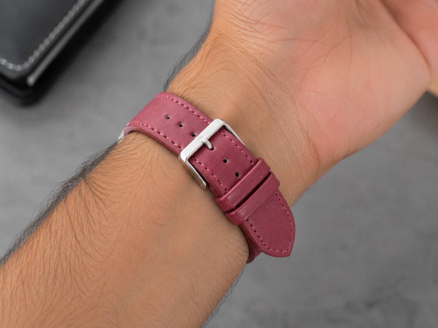 Red Leather Watch Strap 22mm with Matching Stitching 4
