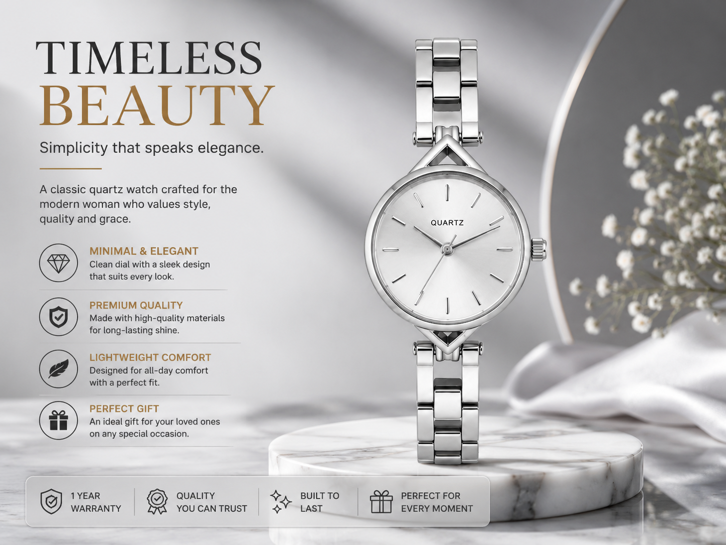 Quartz Ladies Stainless Steel Analog Wrist Watch for Women 2