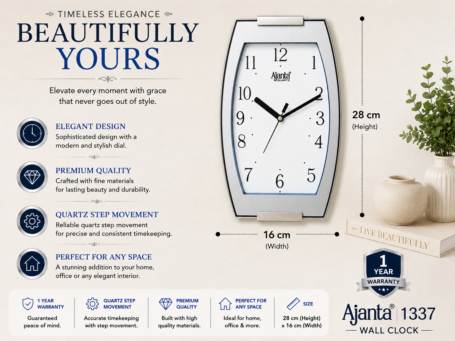 Ajanta 1337 Designer Wall Clock 11 Inch Silver Finish with 1 Year Warranty 2