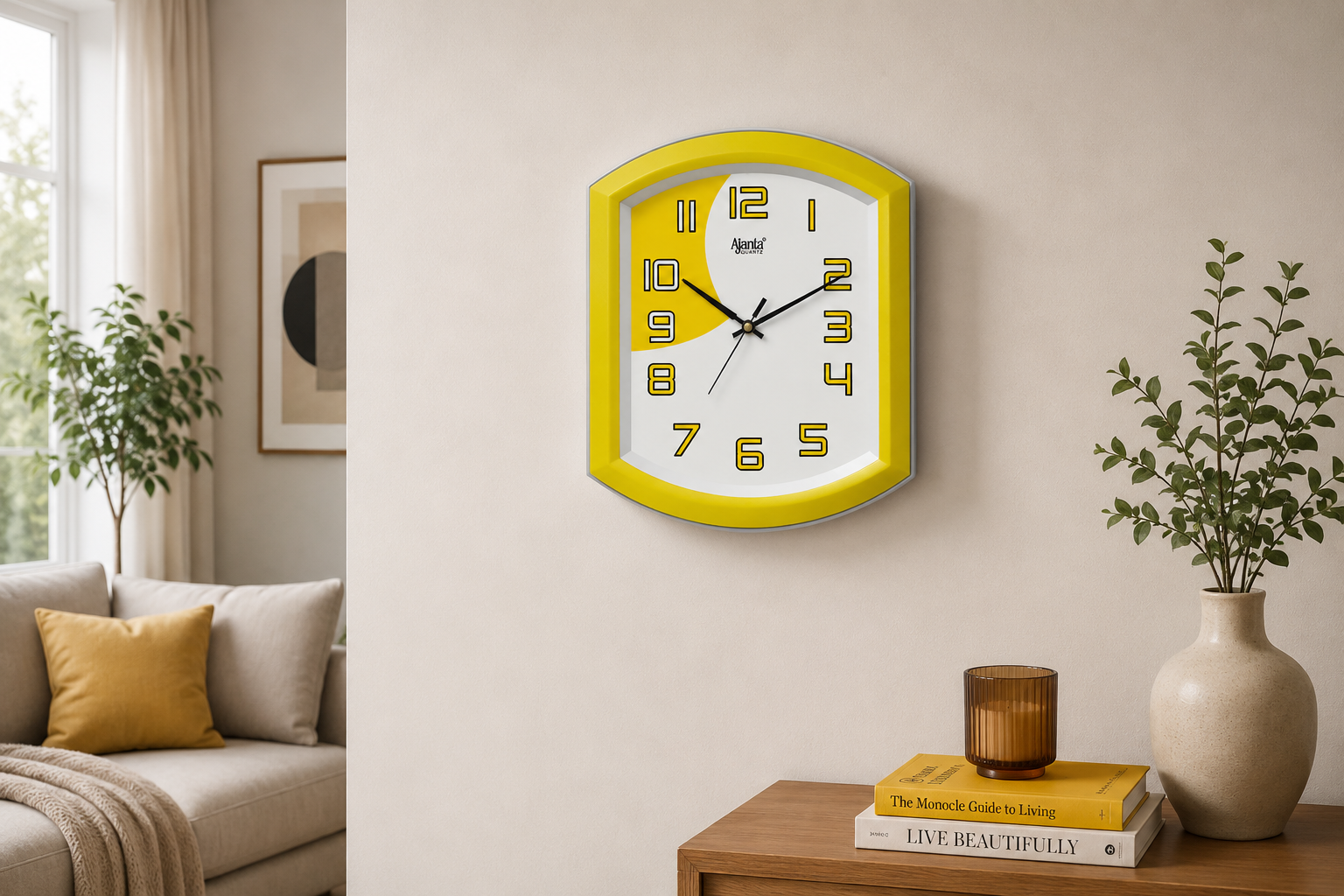 Ajanta 1997 Yellow Fancy Wall Clock – Compact Design for Office & Home 4