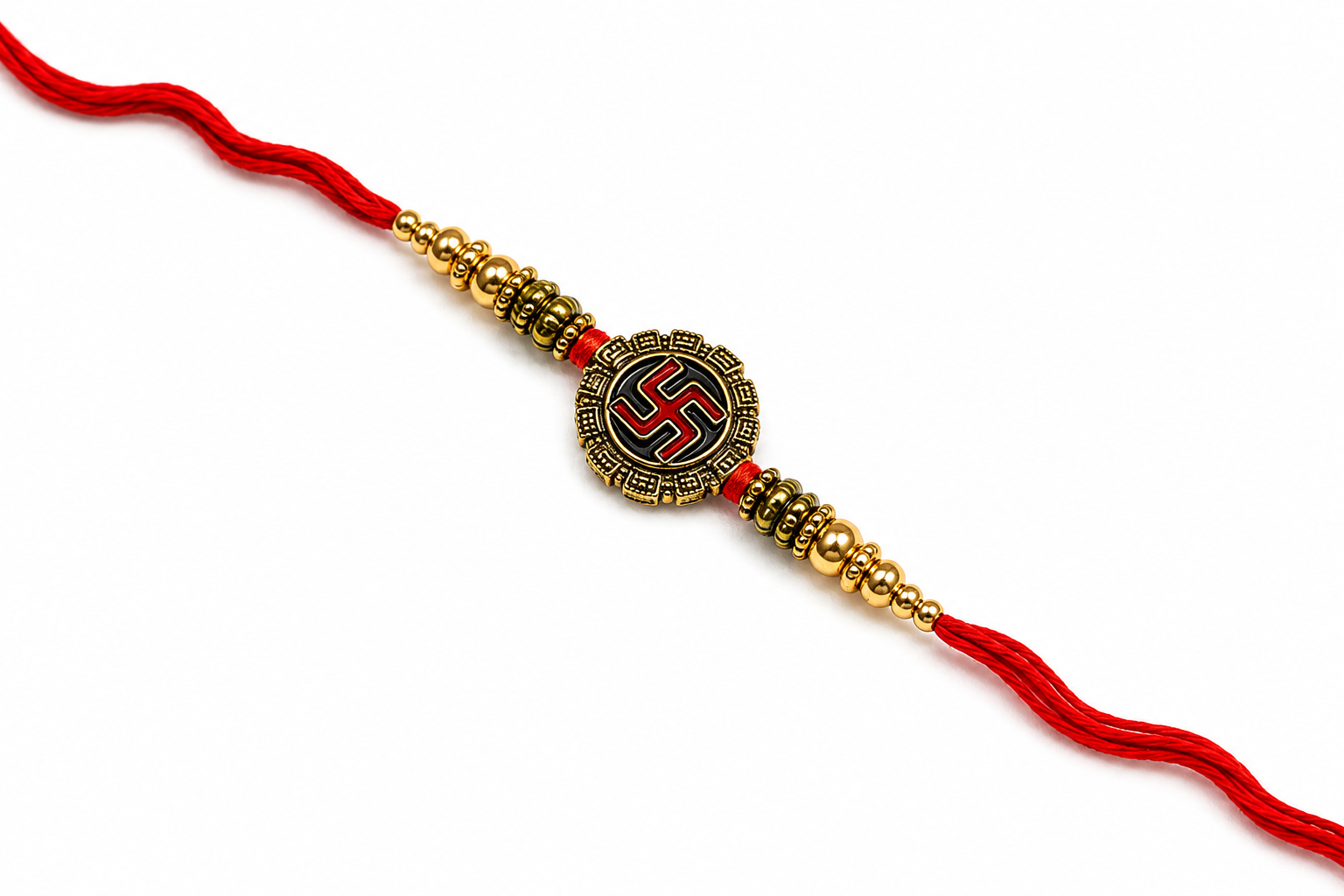 Red Thread Gold Swastik Designer Rakhi 3