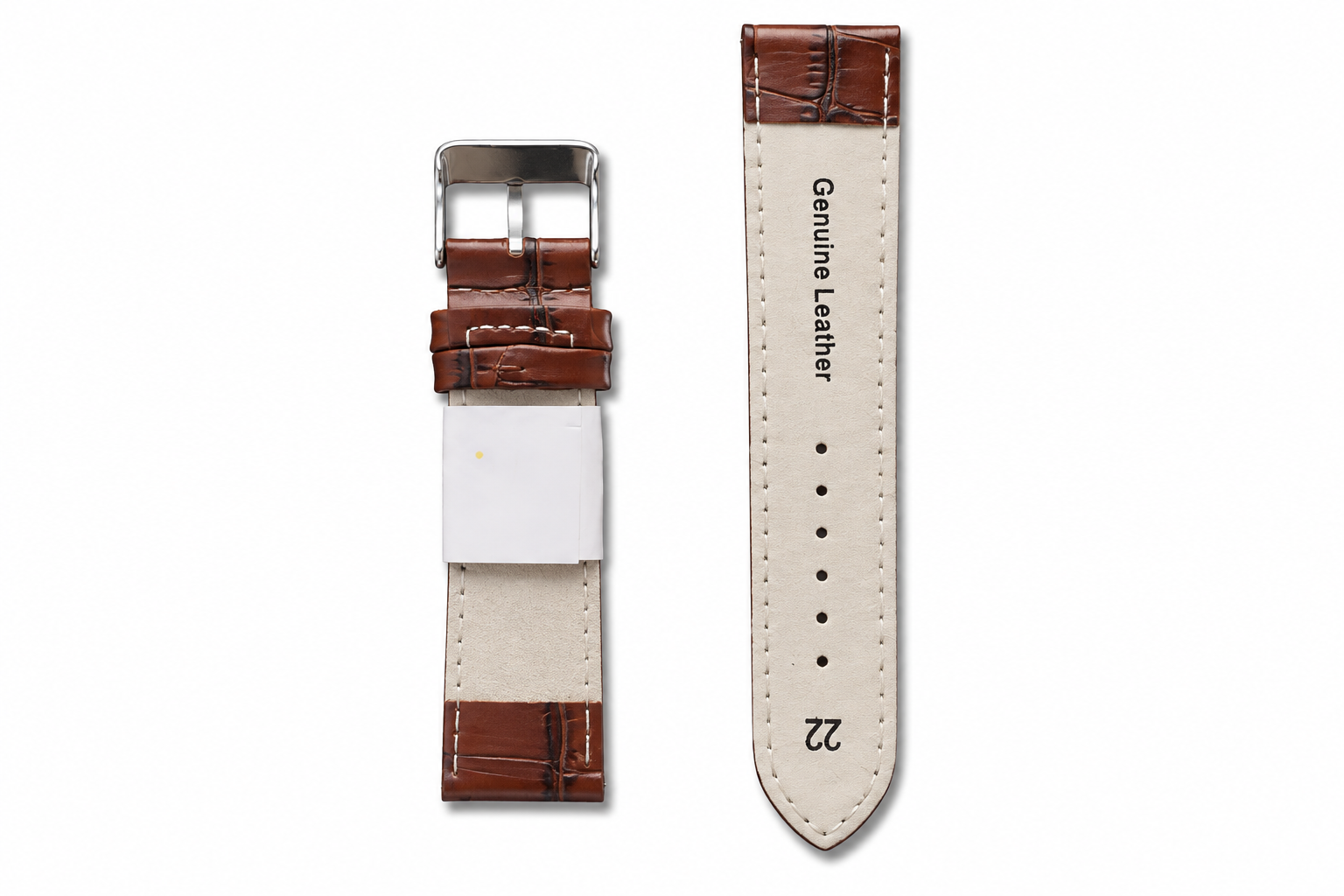 Dark Brown Crocodile Pattern Leather Watch Strap 22mm with Contrast Stitching 2