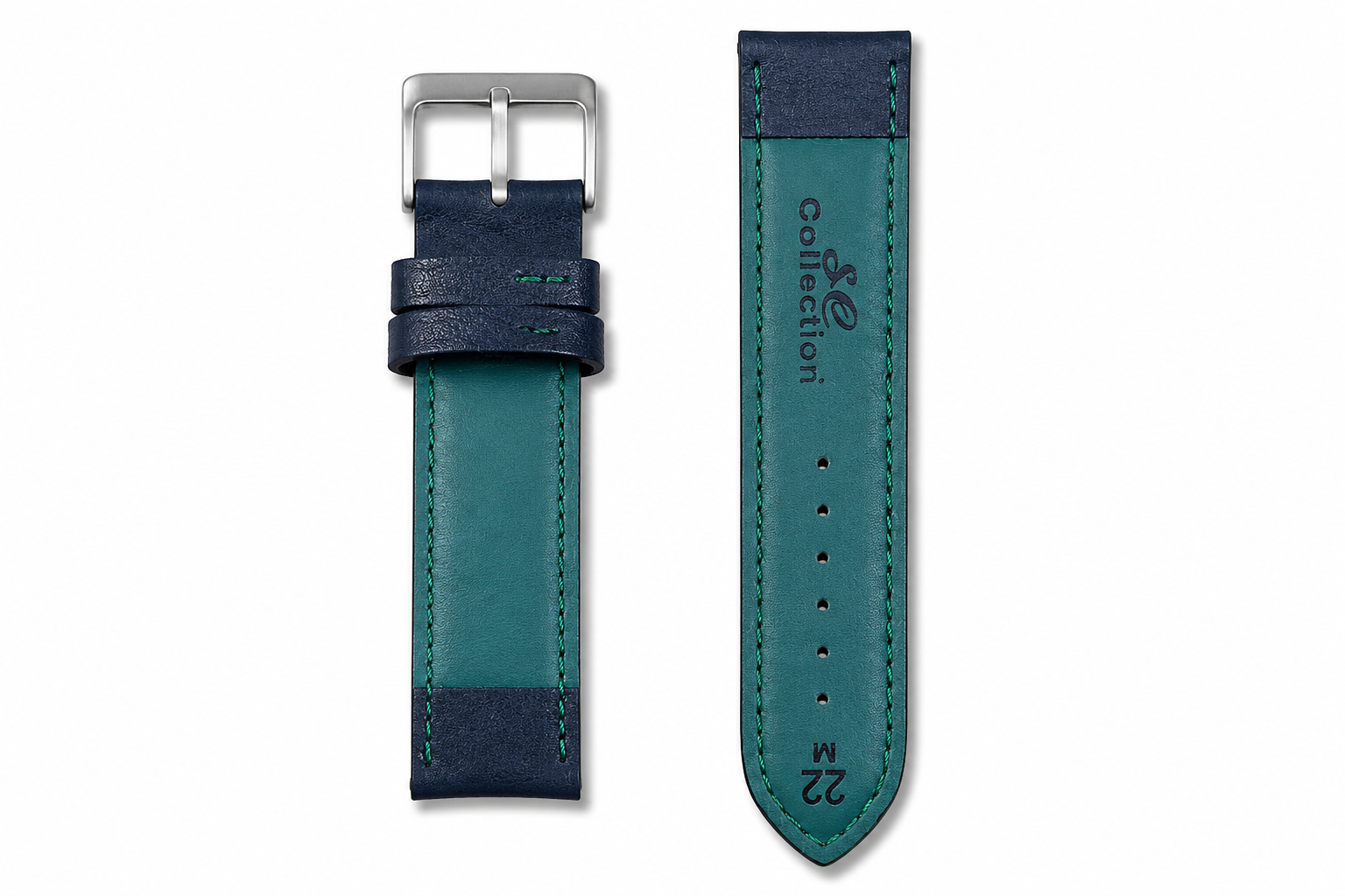 Textured Black Leather Watch Strap 22mm with Matching Stitching 2