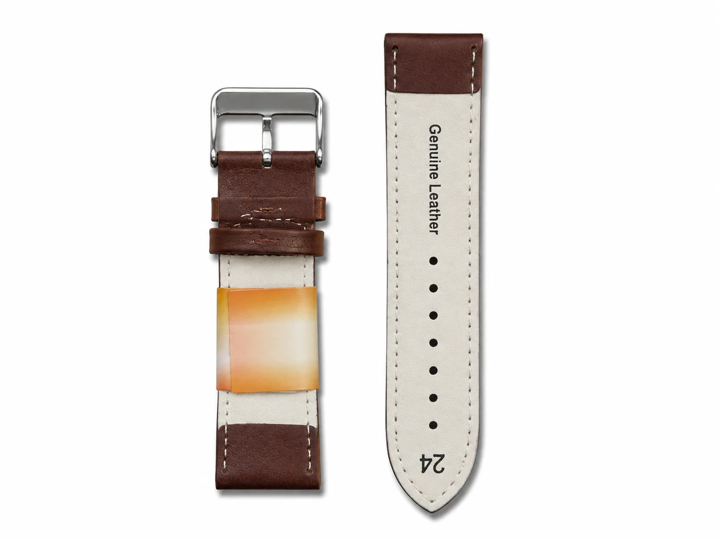 Dark Brown Leather Watch Strap 24mm with Contrast Stitching & Classic Silver Buckle 3