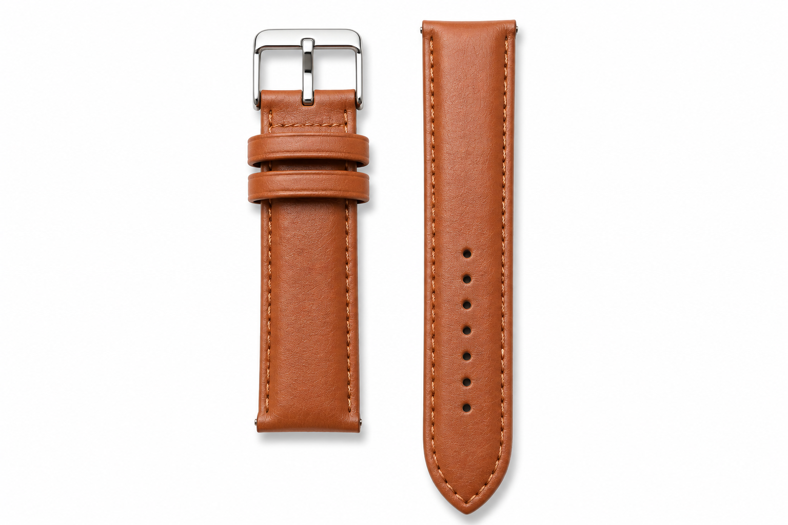 Premium Tan Brown Leather Watch Strap with Silver Buckle – 20mm