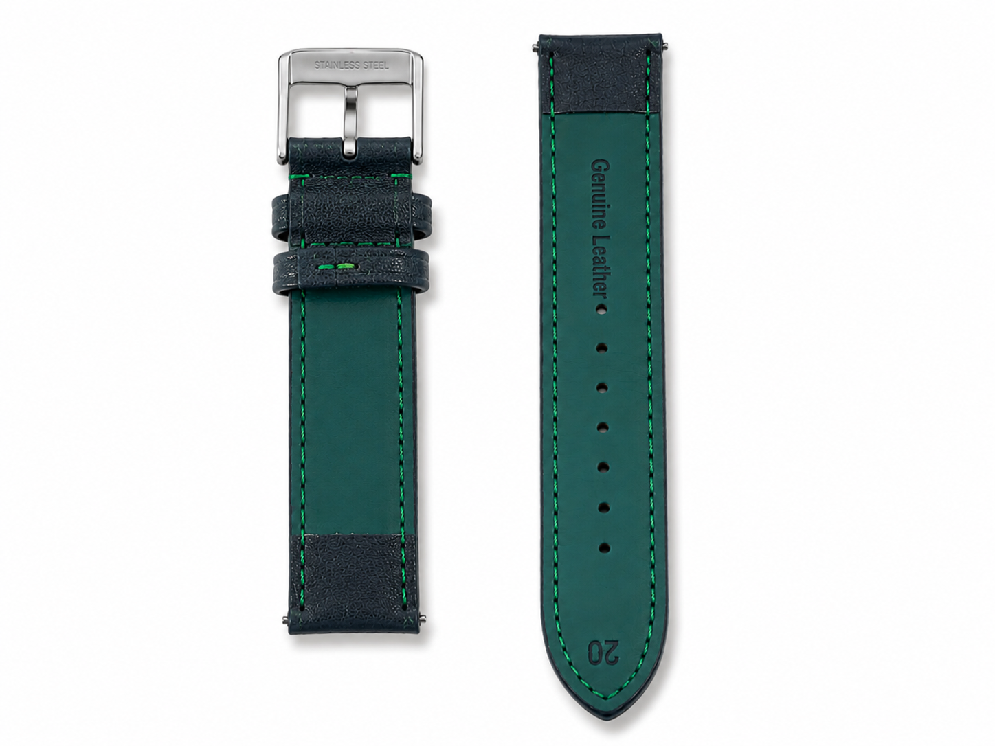 Black Textured Leather Watch Strap 20mm with Silver Buckle 2
